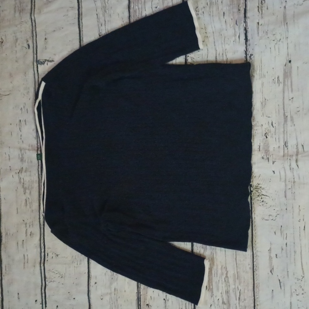 Lauren Ralph Lauren Navy Blue white Trim Cotton Cable Knit Boatneck Sweater XL